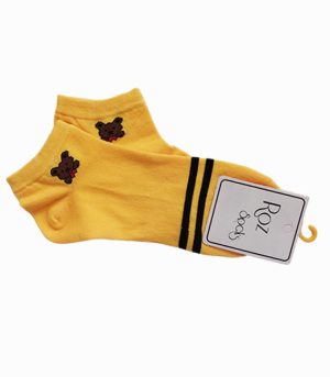 خرید جوراب زنانه مچی نخی طرح خرس روی مج کد y-451-زرد-باز